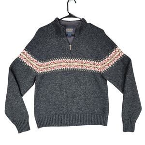 Vtg Woolrich Fair Isle Sweater‎ sz M Women  Gray Red 100% Lambswool Fisherman